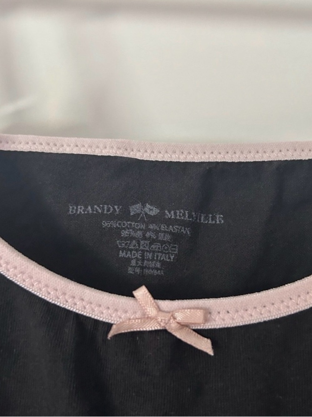 Brandy Melville Black Sleep Top with Pink Trim and Bow